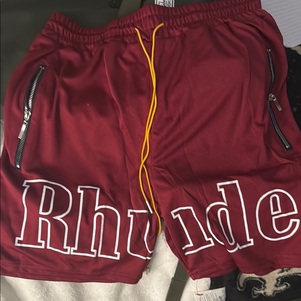 Rhude Red Athletic Shorts with Bold Branding